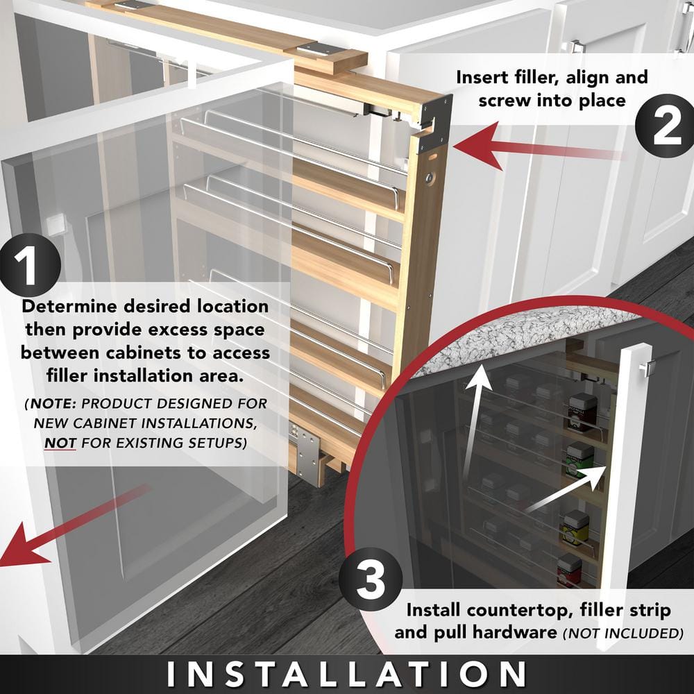 Maple 3 in. Pull-Out Base Filler Cabinet Rack with Soft-Close