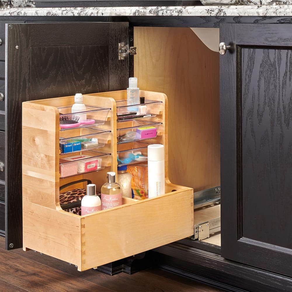 Natural Maple 24 in. Wood Vanity Base Cabinet Organizer w/ Soft-Close