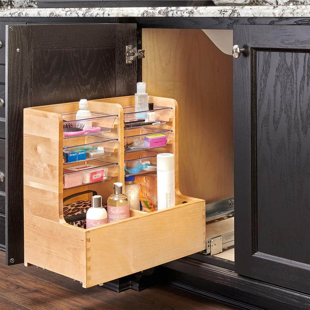 Natural Maple 30 in. Wood Vanity Base Cabinet Organizer w/ Soft-Close