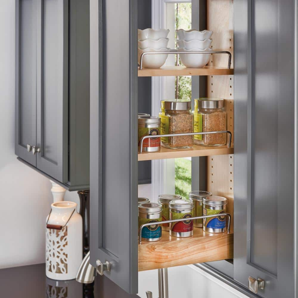 Natural Maple 8 in. Pull Out Kitchen Wall Cabinet Organizer Soft-Close