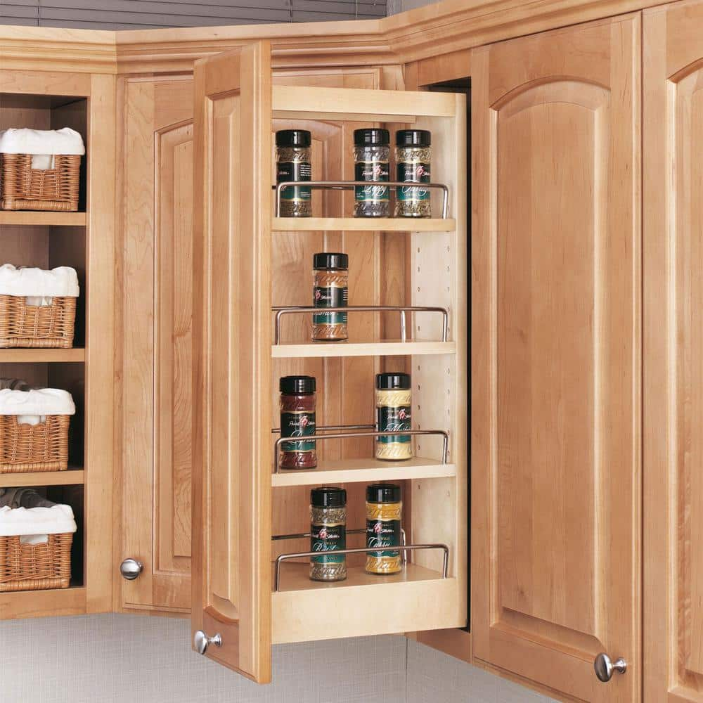 Natural Maple 5″ Pull Out Wall Kitchen Cabinet Organizer Storage Rack