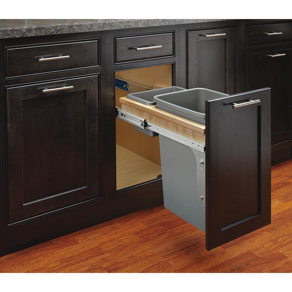 Single 35 Qt. Pull-Out Top Mount Maple and Silver Container for Inset Cabinet