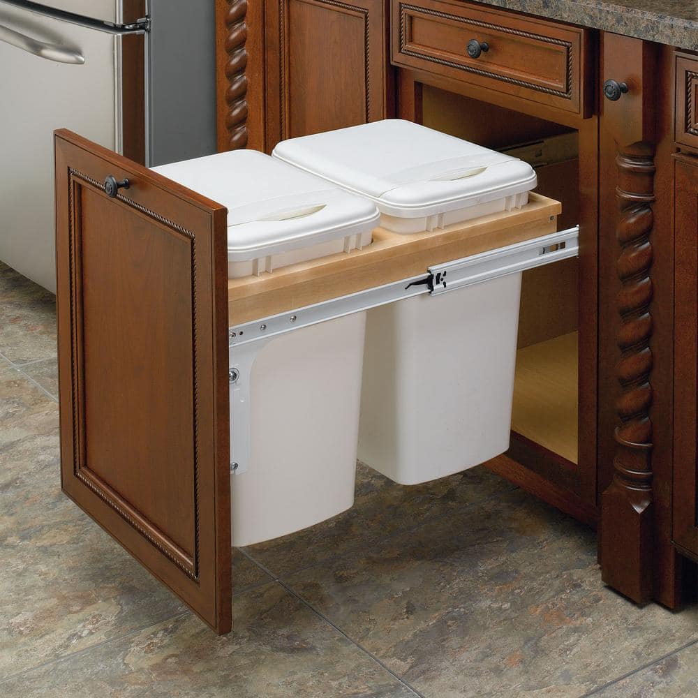 White Double Pull Out Top Mount Trash Can 35 Qt