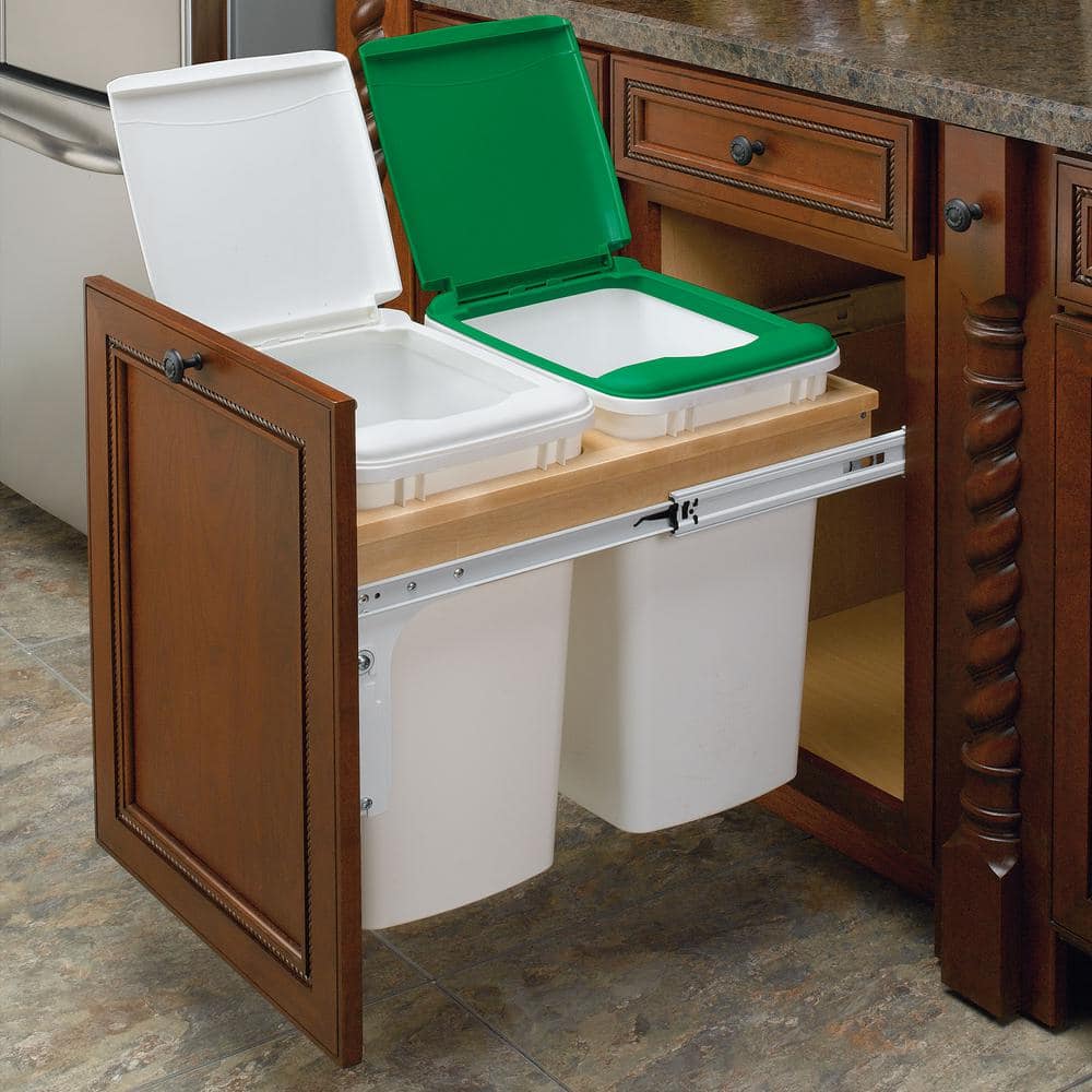 White Double Pull Out Top Mount Trash Can 35 Qt