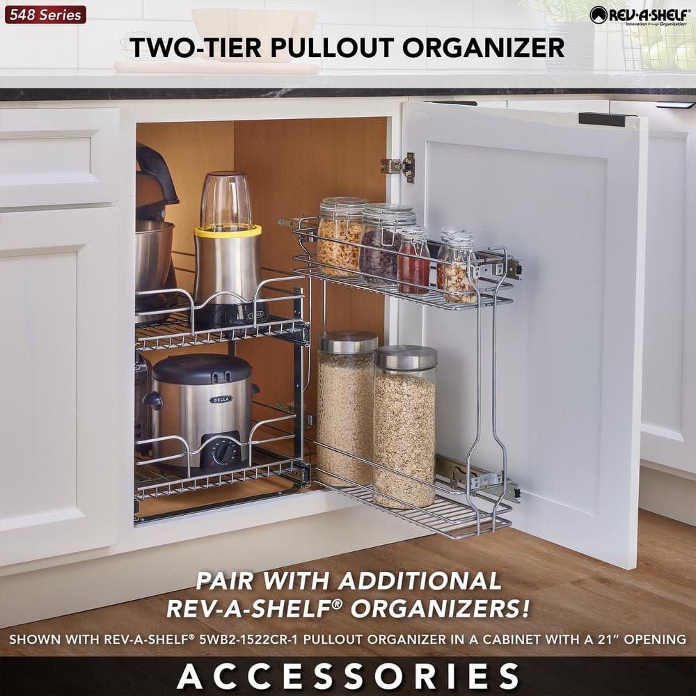 Silver 18 in. Pull Out Side Mount 2-Tier Kitchen Cabinet Organizer