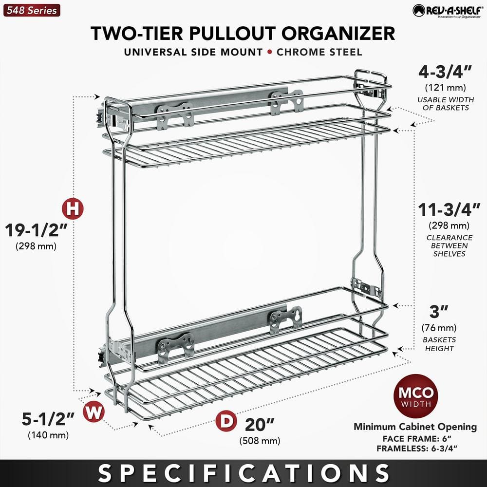 Silver 18 in. Pull Out Side Mount 2-Tier Kitchen Cabinet Organizer