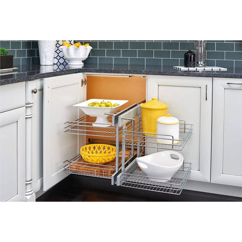 Silver 18″ Pull Out Blind Corner Kitchen Cabinet Organizer