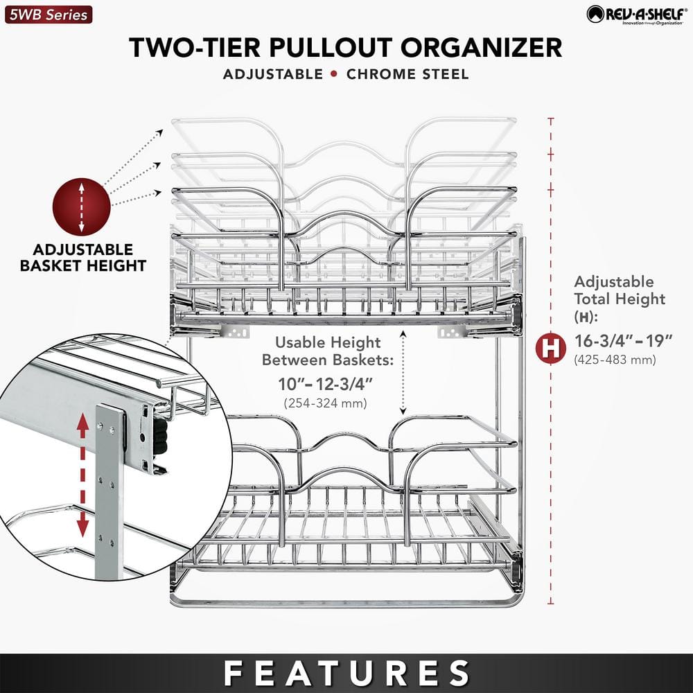 Chrome Kitchen Cabinet Pull Out Shelf Organizer, 15 x 22 In, 5WB2-1522CR-1