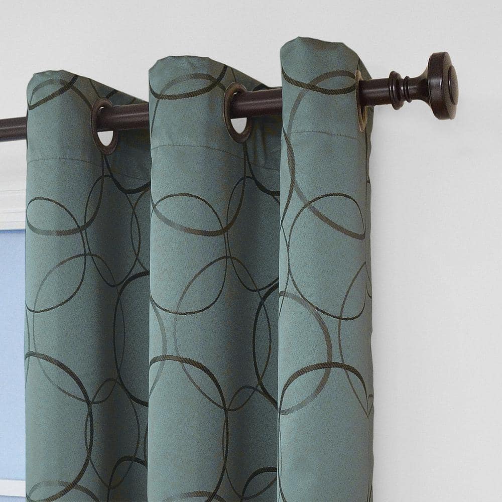 Meridian River Blue Polyester Geometric 42 in. W x 63 in. L Noise Cancelling Thermal Grommet Blackout Curtain
