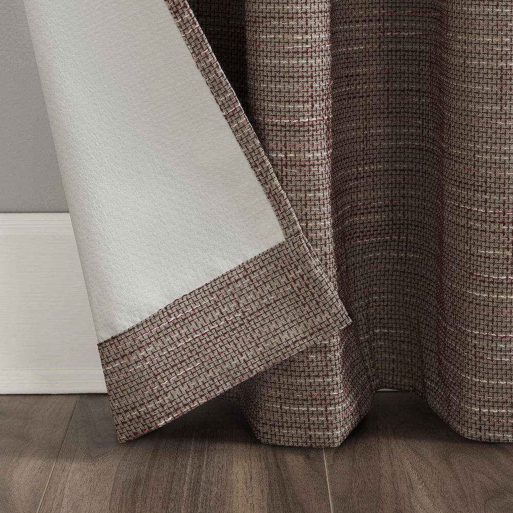 Kline Burlap Weave Thermal 100% 52 in. W x 96 in. L Blackout Grommet Curtain Panel in Russet/Linen