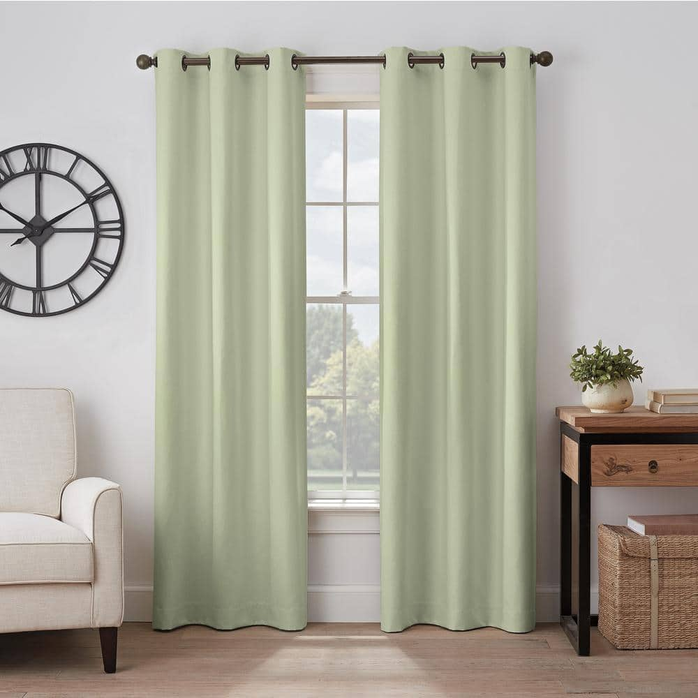 Gabriella Sage Polyester Solid 40 in. W x 95 in. L Lined Noise Cancelling Thermal Grommet Blackout Curtain