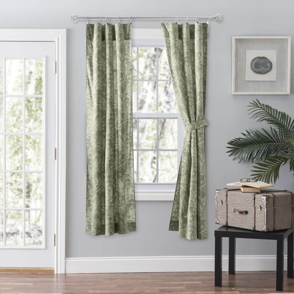 Lexington Sage Leaf Rod Pocket Room Darkening Curtain – 56 in. W x 63 in. L (Set of 2)