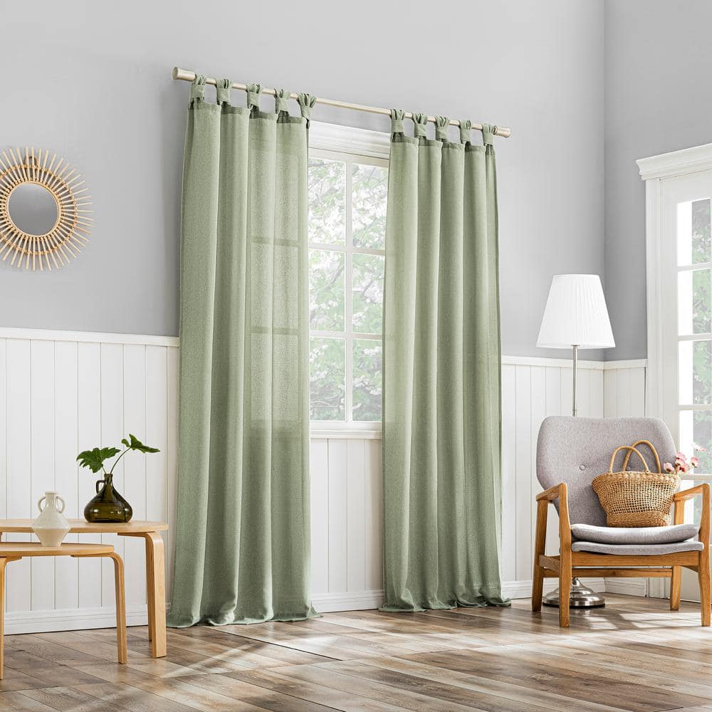 Hathaway Twist Tab Sage Green Polyester 40 in. W x 84 in. L Tab Top Light Filtering Curtain (Single Panel)