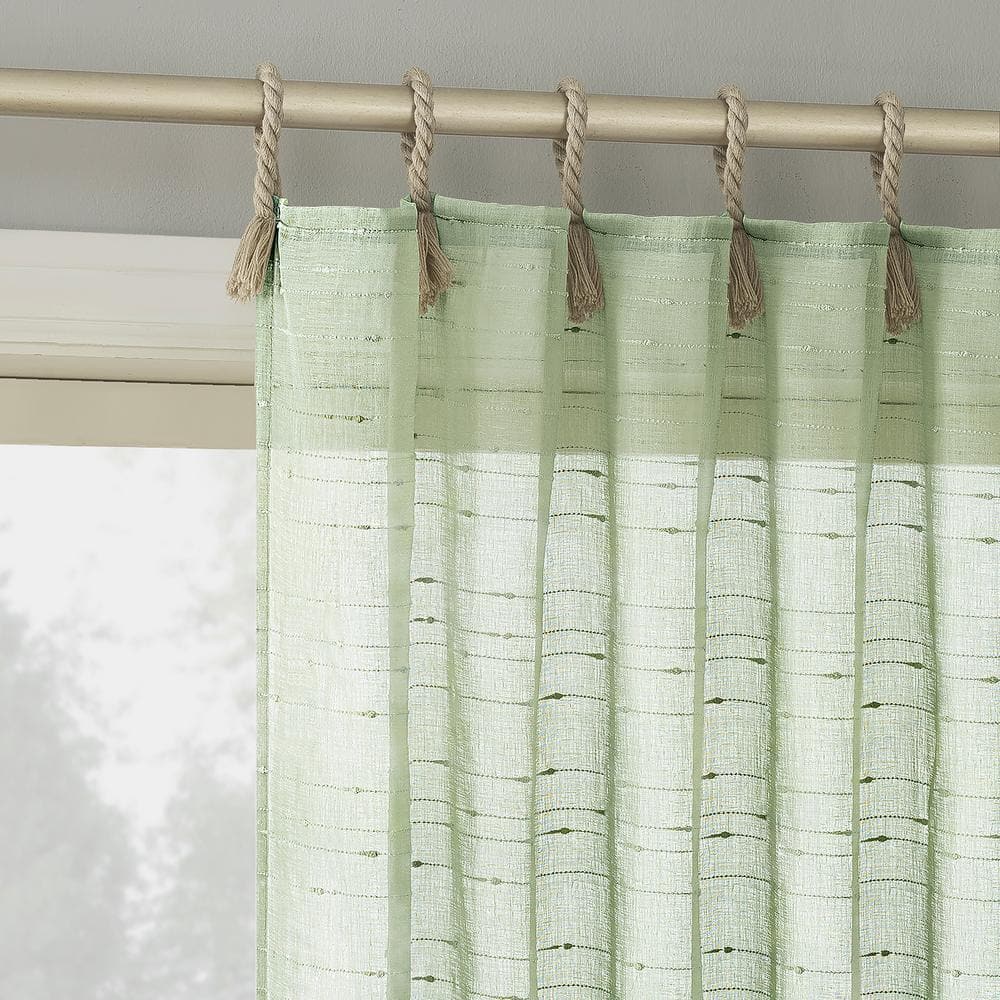 Noemi Slub Stripe Rope Tab Sage Green Polyester 50 in. W x 96 in. L Tab Top Light Filtering Curtain (Single Panel)