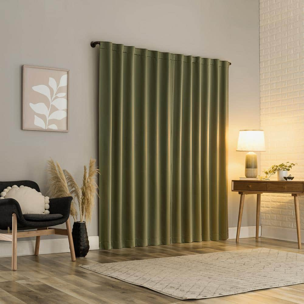 Aria Magnetic Close Theater Grade Sage Green Polyester 52 in. W x 84 in. L Back Tab 100% Blackout Curtain (Double Panel)