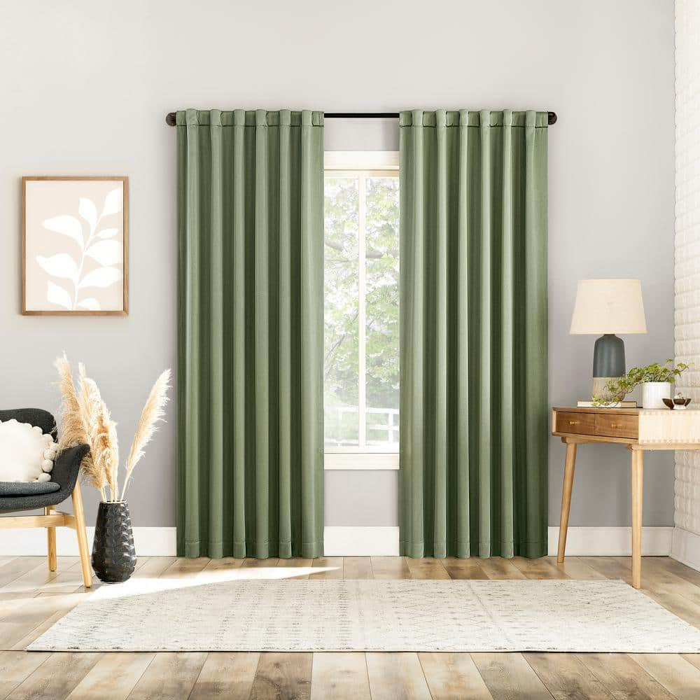 Aria Magnetic Close Theater Grade Sage Green Polyester 52 in. W x 84 in. L Back Tab 100% Blackout Curtain (Double Panel)