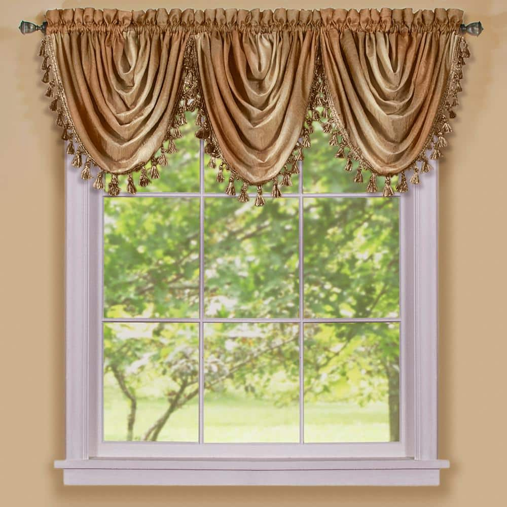 Ombre 42 in. L Polyester Window Curtain Waterfall Valance in Sandstone