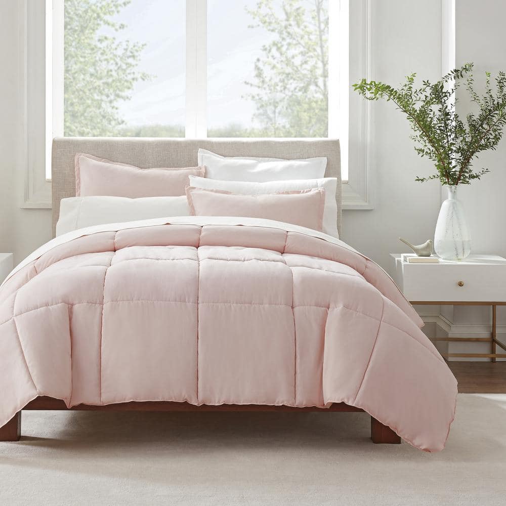 Simply Clean 3-Piece Blush Pleated Microfiber Full/Queen Comforter Set