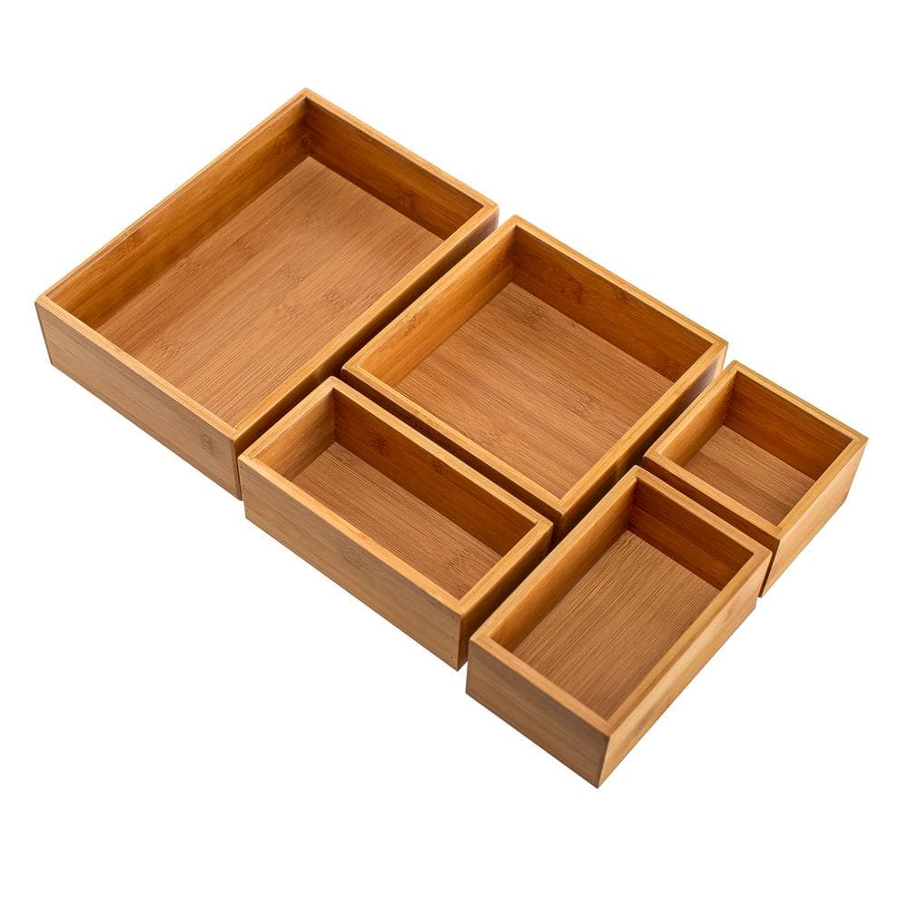 5-Piece Bamboo Storage Box Drawer Organizer Set