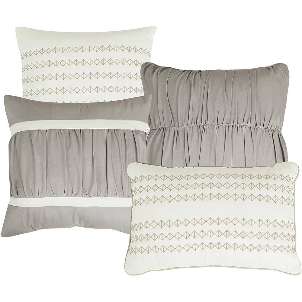 7-Piece Grey Luxury Micro Striped Microfiber Polyester King Comforter Set