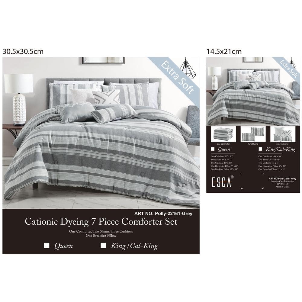 7 Piece Queen Luxury Gray Oversized Bedroom Comforter Sets