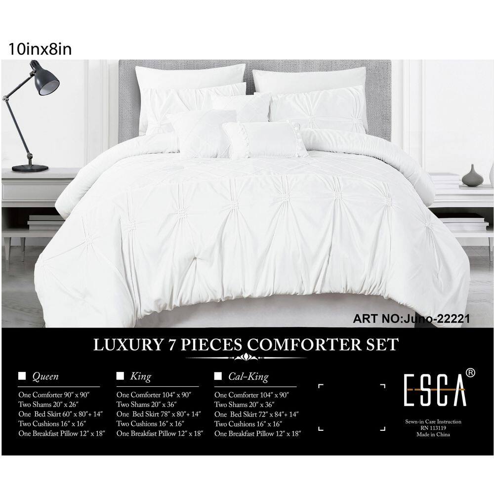 7 Piece King Size Bedding Comforter Set, Ultra Soft Polyester Elegant Bedding Comforters–White with Striped Folds