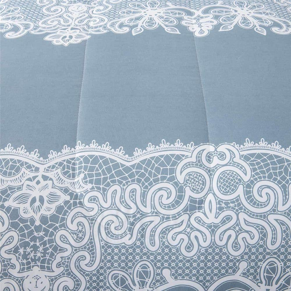 3-Pieces Blue Printed Microfiber Queen Bedding Comforter Set