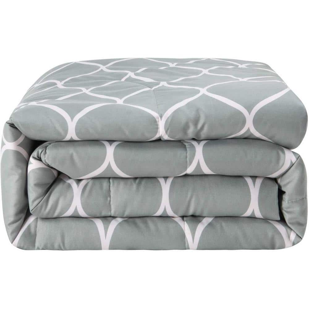 3-Pieces Gray Geometric Polyester King Bedding Comforter Set with 2-Pillow Shams