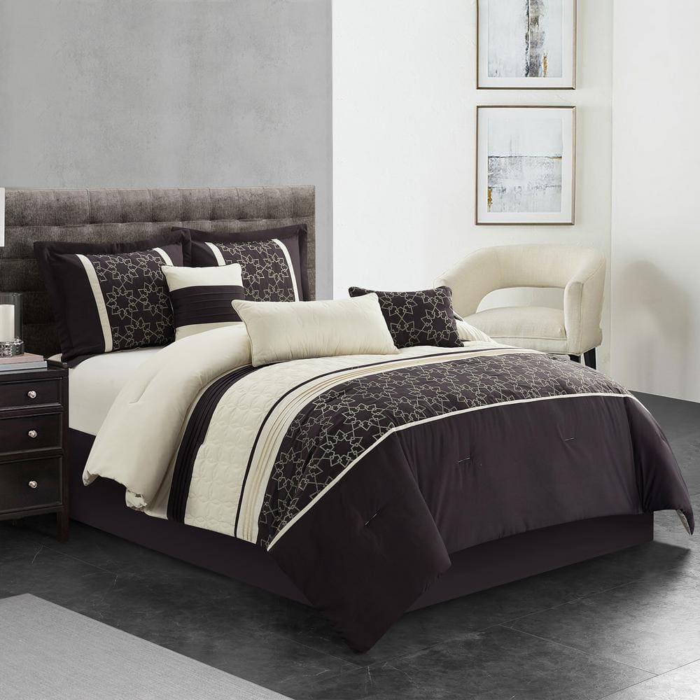 7-Piece Coffee Patchwork Polyester King Comforter Set