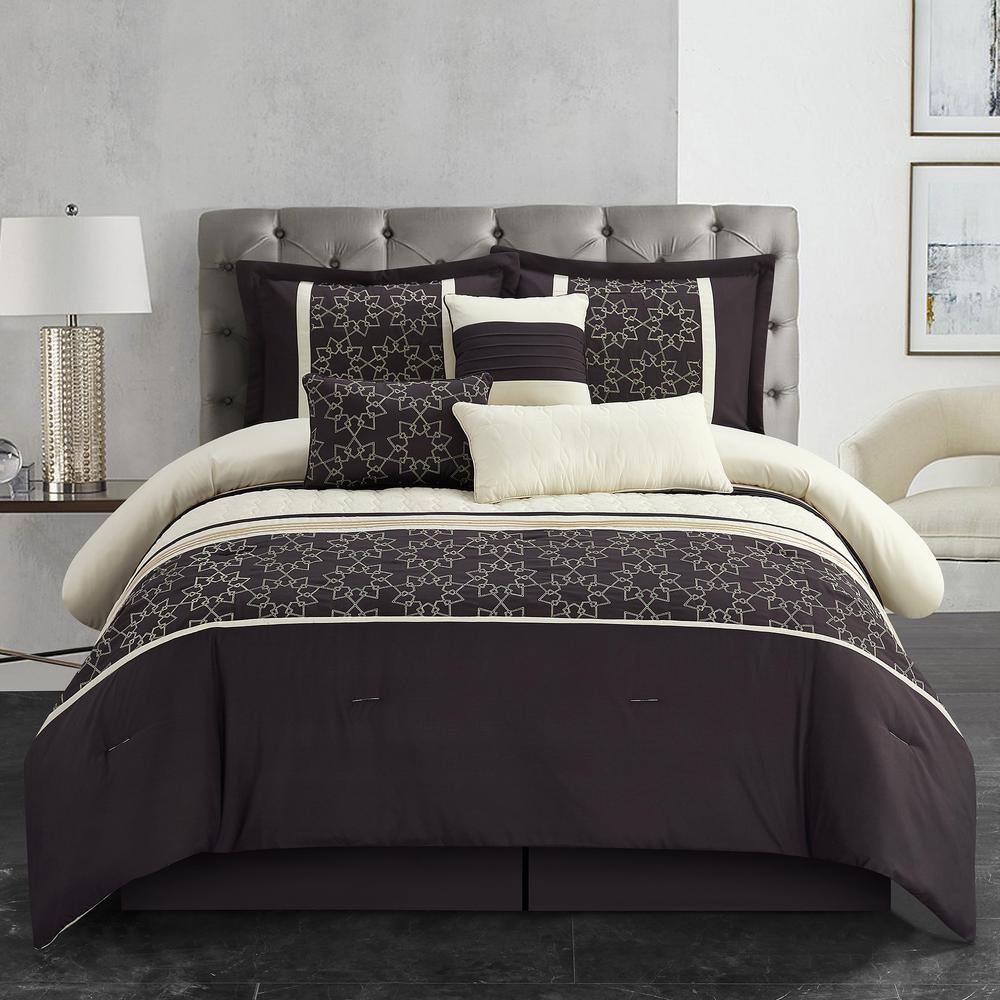 7-Piece Coffee Patchwork Polyester King Comforter Set