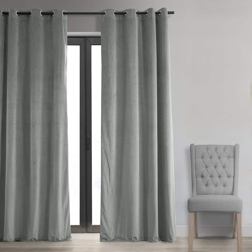 Silver Grey Velvet Grommet Blackout Curtain – 50 in. W x 108 in. L (1 Panel)