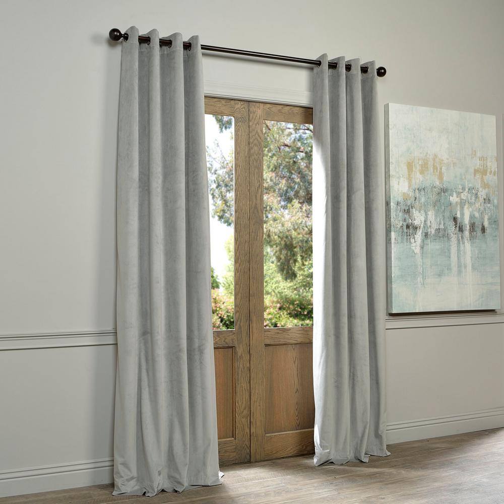 Silver Grey Velvet Grommet Blackout Curtain – 50 in. W x 108 in. L (1 Panel)