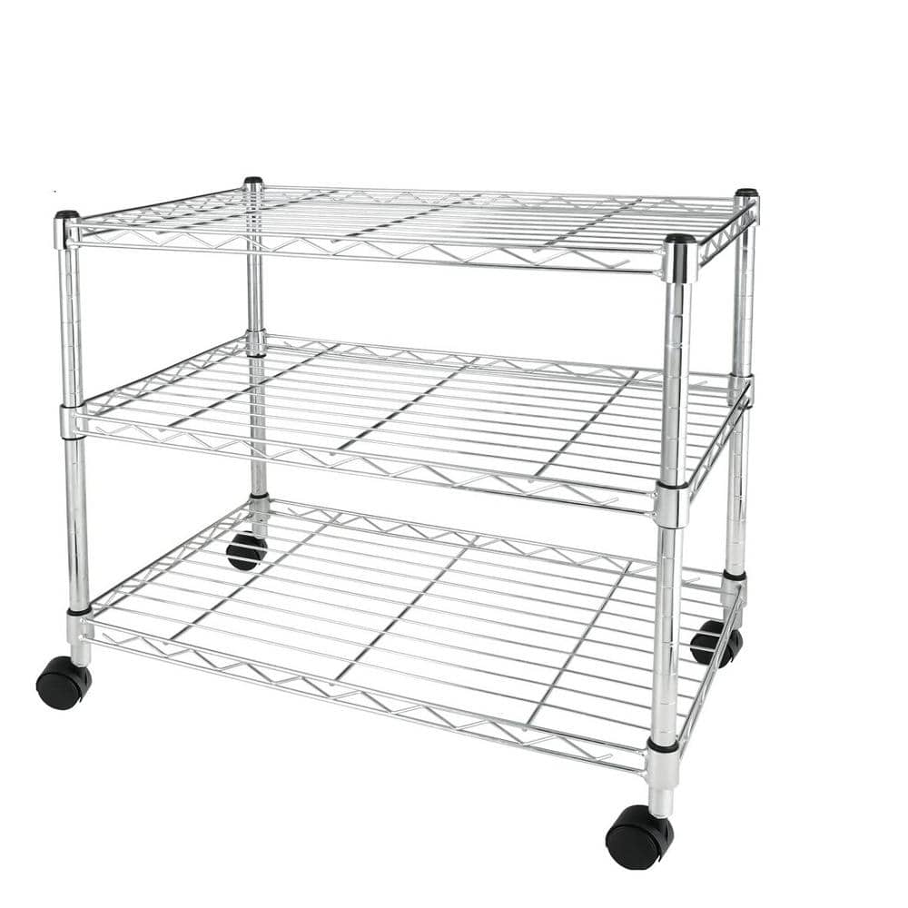 3-Shelf Corner Wire Shelf Rack Adjustable Metal Free Standing Corner Storage Display Rack for Kitchen in Silver