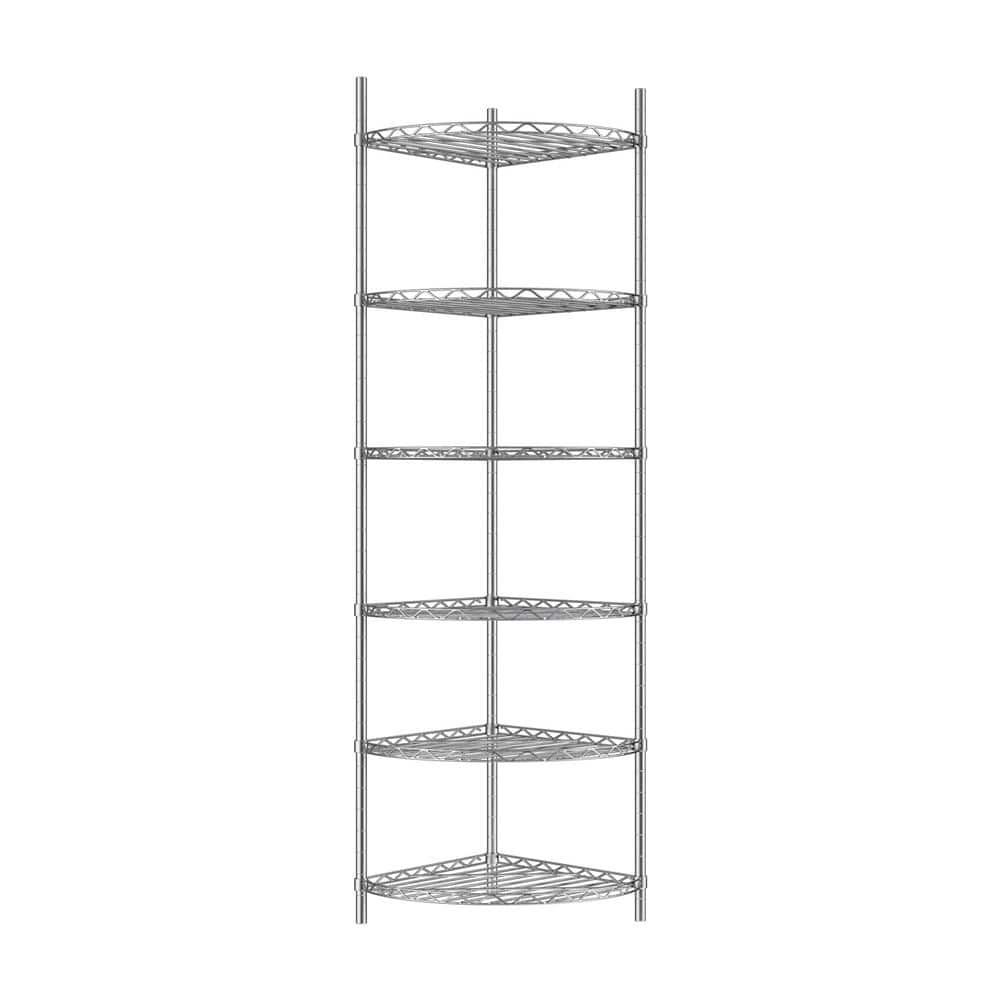 6 -Layer Corner Chrome(Silver) Kitchen Shelf Metal Heavy-Duty Craft Free Standing Storage Rack Height Adjustable