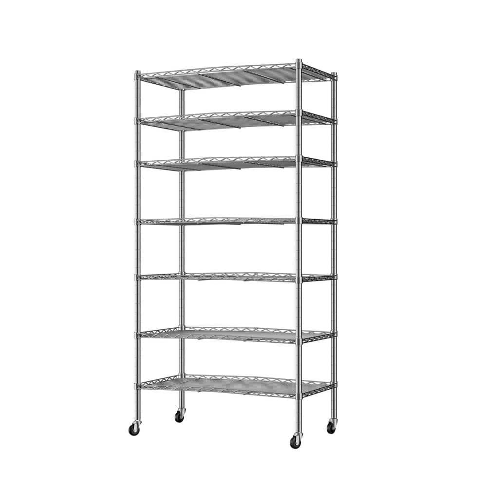 7 Tier Silver(Chrome) Kitchen Shelf Metal Storage Shelf Height Adjustable