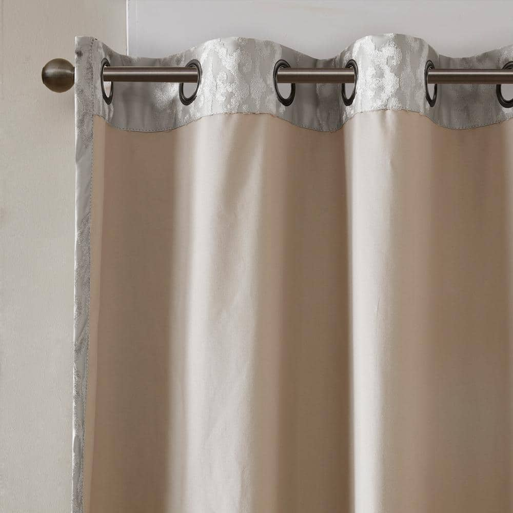 Elysia Silver Damask Knitted Jacquard Damask 50 in. W x 108 in. L Blackout Grommet Top Curtain