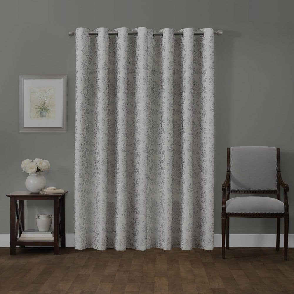 Silver Floral Thermal Grommet Blackout Curtain – 50 in. W x 84 in. L