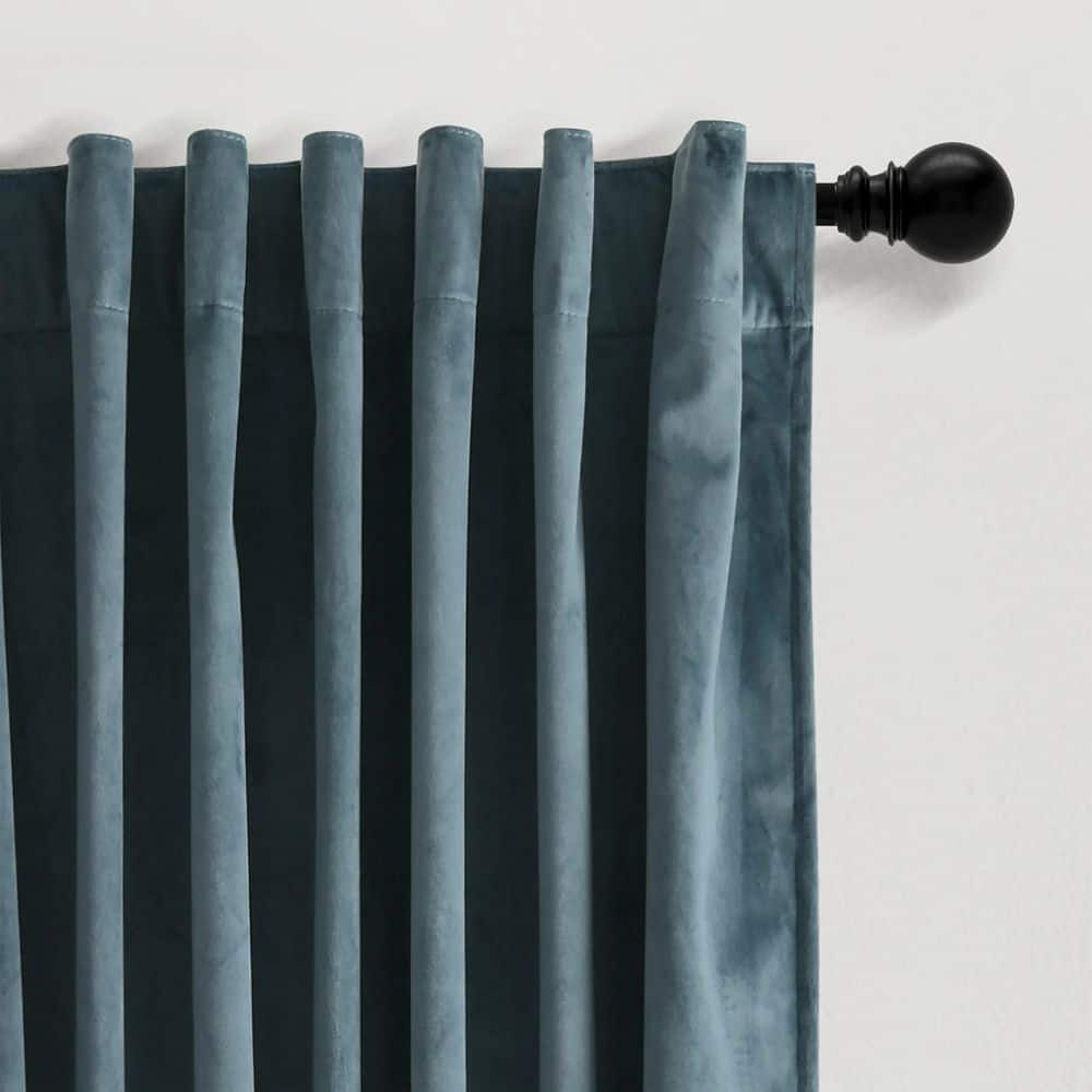 Prima Velvet Solid Light Filtering Back Tab/Rod Pocket Window Curtain Panels Slate Blue 54×84 Set