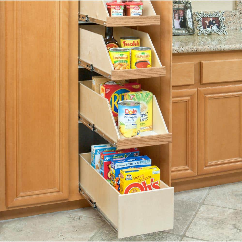 Made-To-Fit 8 in. Tall Box Slide-Out Shelf, 6 in. to 30 in. Wide, Full-Extension with Soft Close, Poly-Finished Birch