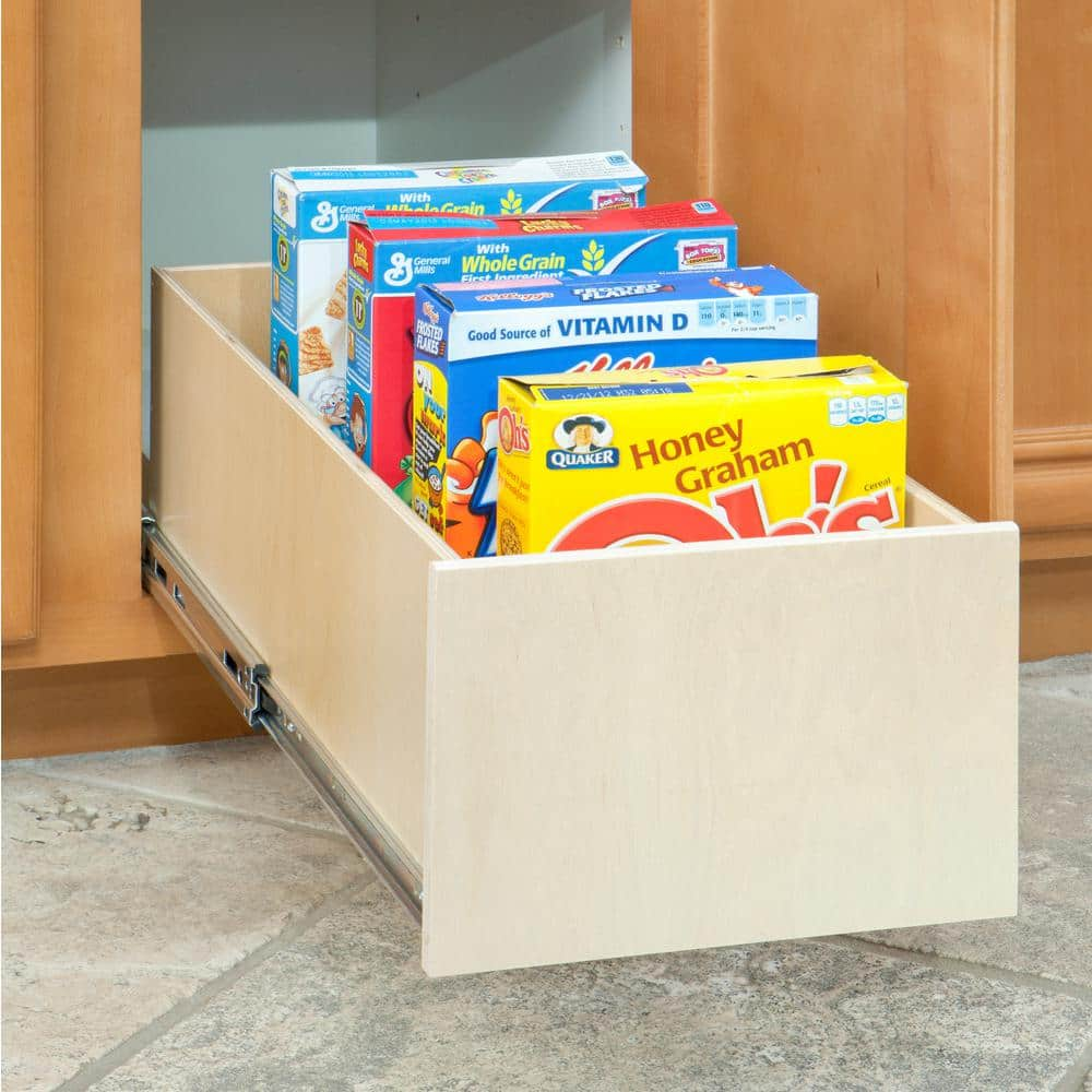 Made-To-Fit 8 in. Tall Box Slide-Out Shelf, 6 in. to 30 in. Wide, Full-Extension with Soft Close, Poly-Finished Birch