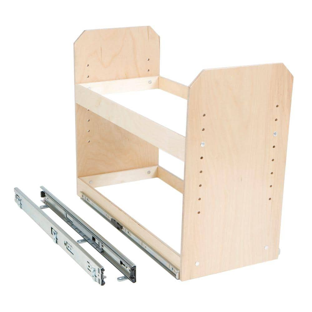 Made-To-Fit 6 in. to 24 in. wide 2 Tier Adjustable Tower Cabinet Organizer, Full Extension, Poly-Finished Birch wood