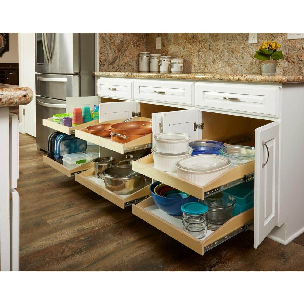 Made-To-Fit Slide-Out Shelf 6 in. to 36 in. Wide Full-Extension with Soft Close Choice of Wood Front