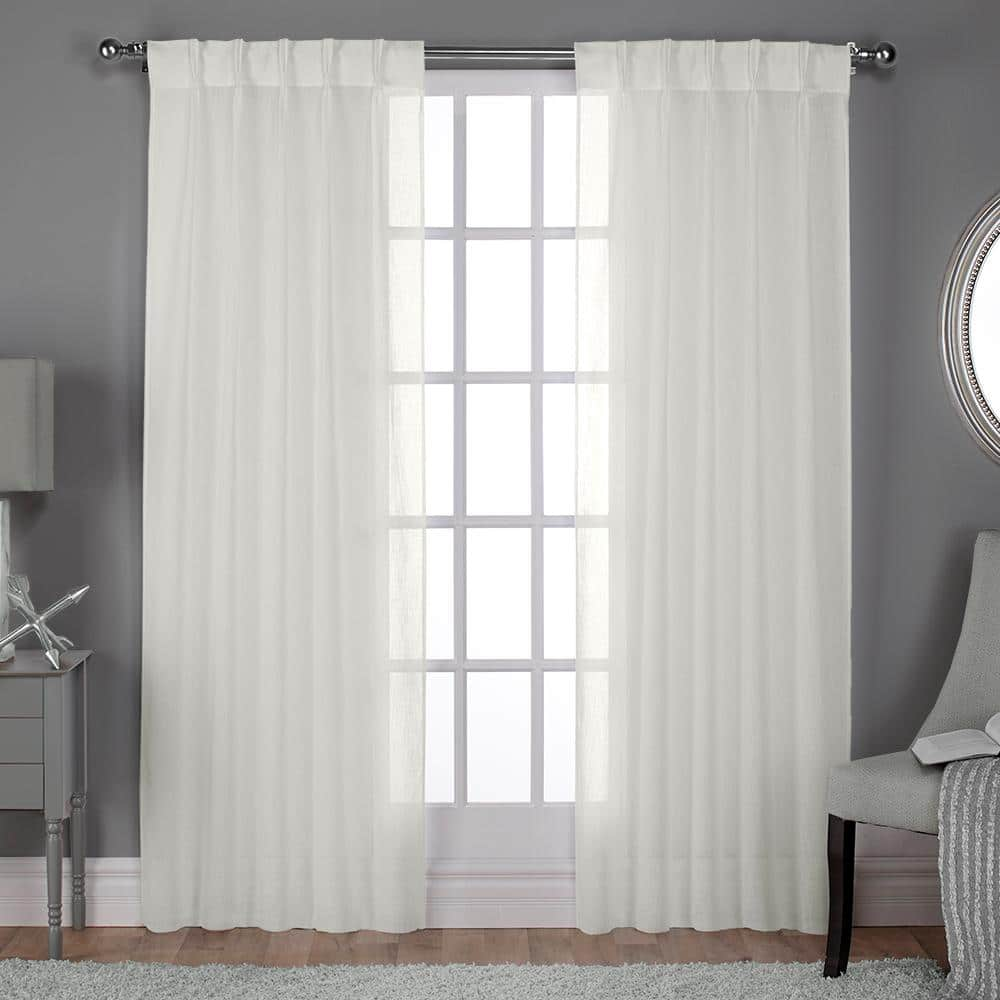 Belgian Snowflake Solid Sheer Double Pinch Pleat / Hidden Tab Curtain, 30 in. W x 84 in. L (Set of 2)