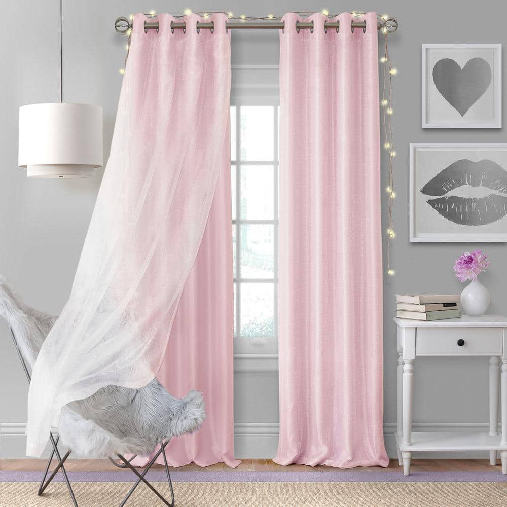 Soft Pink Layered Grommet Blackout Curtain – 52 in. W x 84 in. L