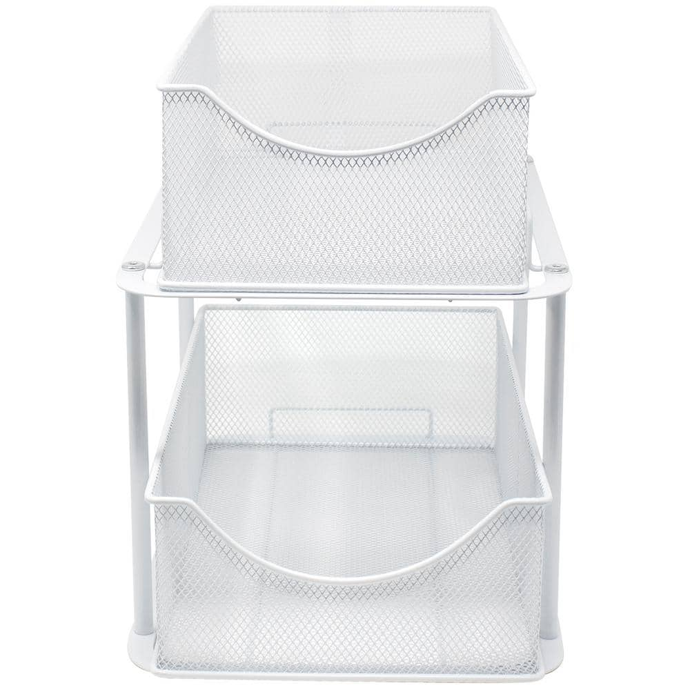 2 Tier White Metal Mesh Sliding Drawers Organizer Baskets