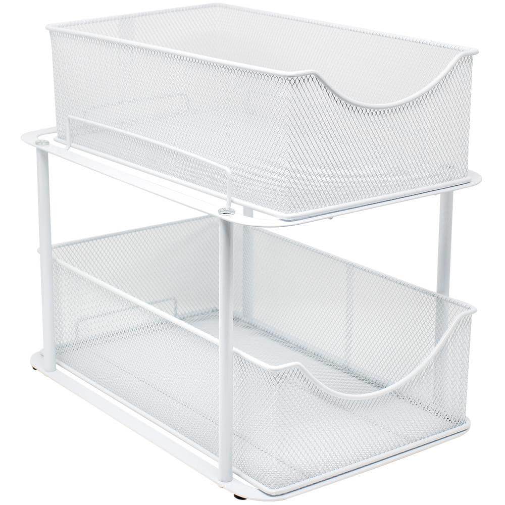 2 Tier White Metal Mesh Sliding Drawers Organizer Baskets