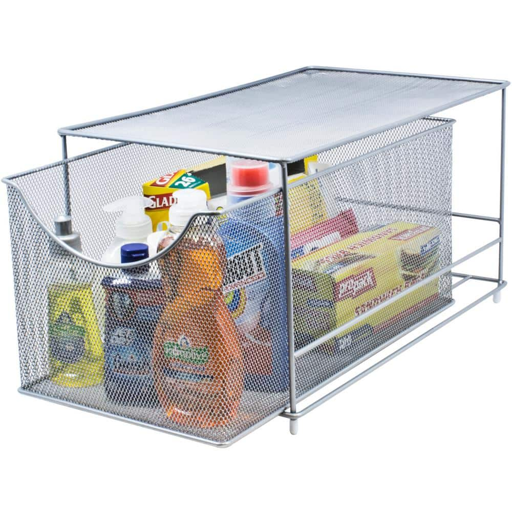 Storage Organizer Silver Metal Mesh Pull-Out Organizer