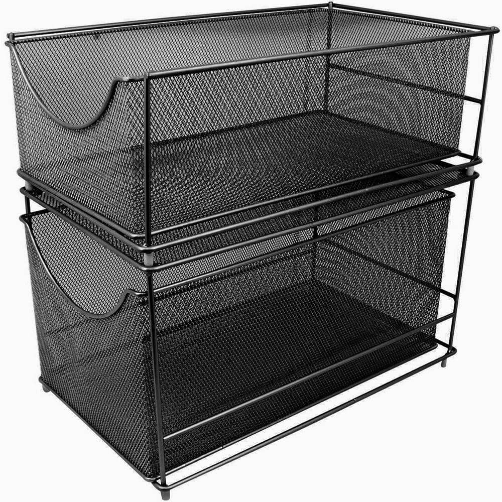 2 Piece Storage Organizer Black Metal Mesh Pull-Out Organizer