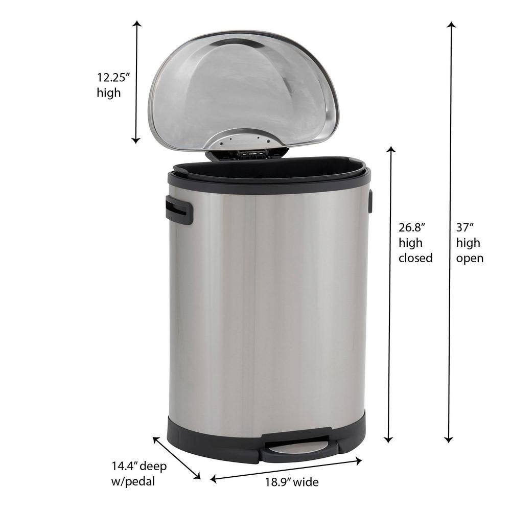 50 l/13 Gal. Oval Stainless Steel Trash Can with Step Large Plastic Liner