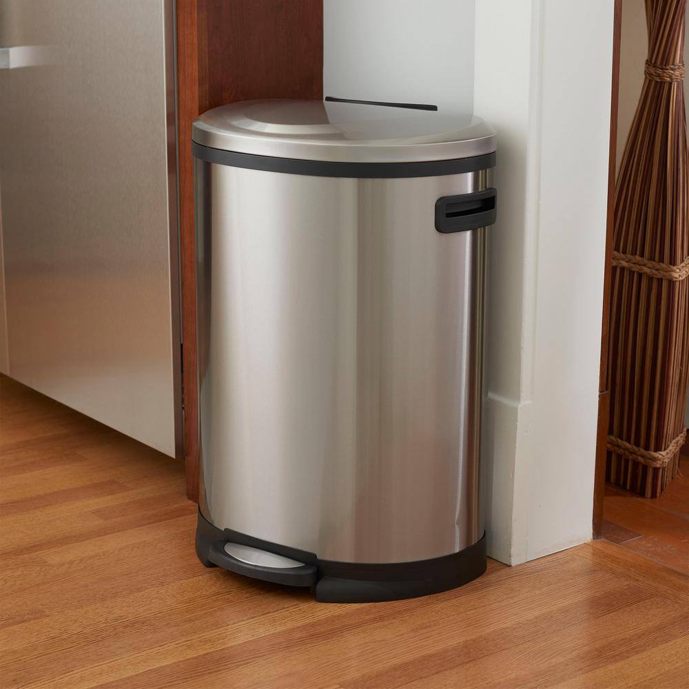 50 l/13 Gal. Oval Stainless Steel Trash Can with Step Large Plastic Liner